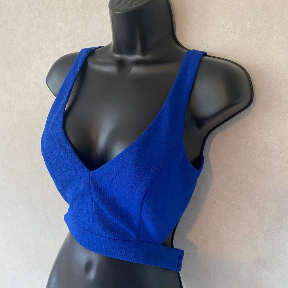 Mustard Seed Solid‎ Crop Tank Top Cross back V-Neck - Royal Blue - Small - NEW